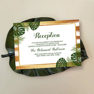 Gold Foil & Green Palm Leaf Beach Wedding Enclosure Card
