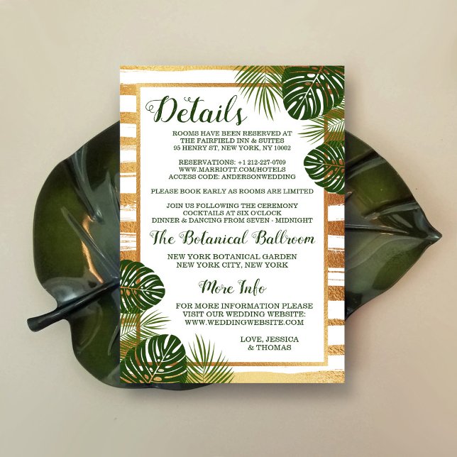 Gold Foil & Green Palm Leaf Beach Wedding Enclosure Card (Creator Uploaded)