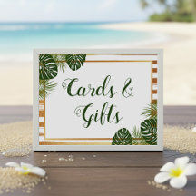 Gold Foil & Green Palm Leaf Beach Wedding Sign