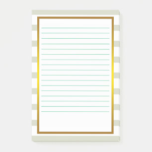 Gold Foil Green Stripe Lined Business Lines Post-it Notes