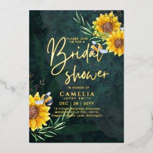 GOLD FOIL Green Sunflowers BRIDAL SHOWER QR Code