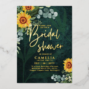 GOLD FOIL Green Sunflowers BRIDAL SHOWER QR Code F
