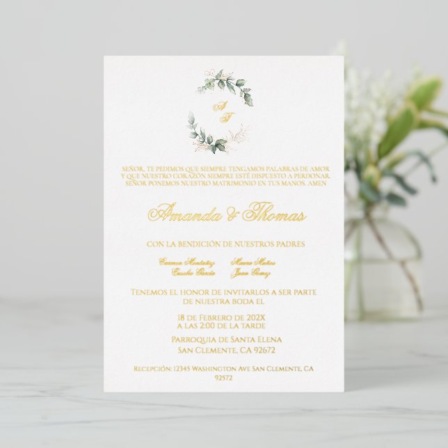 Gold foil greenery minimalist Spanish wedding (Standing Front)
