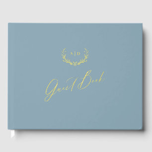Gold Foil Guest Book Dusty Blue Monogram Wedding