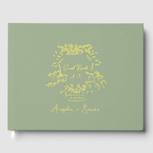 Gold Foil Hand drawn Crest Sage Green Wedding Guest Book