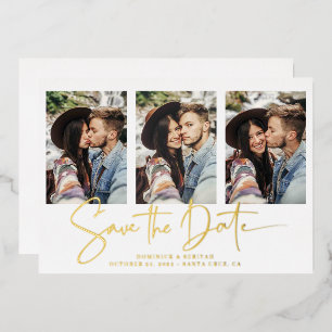 Gold Foil Handwritten Save the Date Multiple Photo