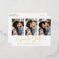 Gold Foil Handwritten Save the Date Multiple Photo