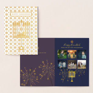 GOLD FOIL Hanukkah PHOTO Collage Mauve Blue Card