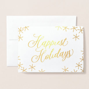 Gold Foil Happiest Holidays Stars Greeting Card