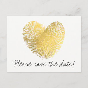 Gold Foil Heart Fingerprint Save the Date Announcement Postcard