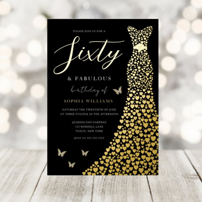 Gold Foil Heart Gown Black 60th Birthday Party (Creator Uploaded)