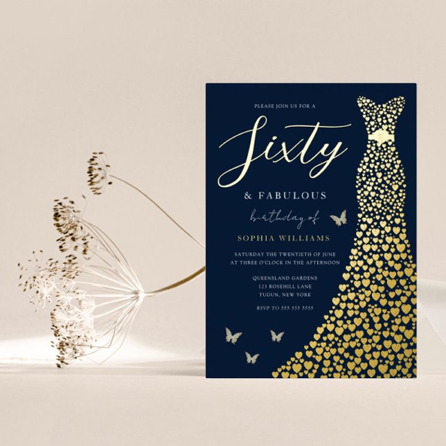 Gold Foil Heart Gown with Navy 60th Birthday Party (Creator Uploaded)