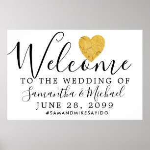 Gold Foil Heart Modern Wedding Welcome Sign