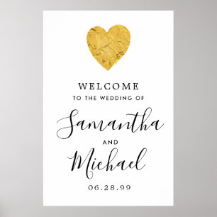 Gold Foil Heart Modern Welcome to Our Wedding Sign