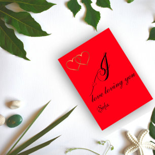 Gold foil heart name wishes Flat Holiday Card