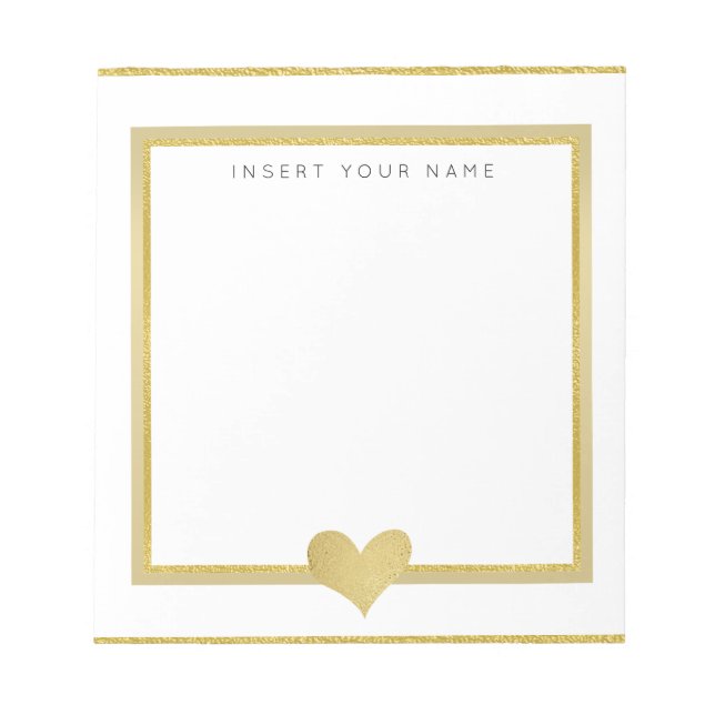 Gold Foil Heart Personalised Notepad 5.5" x 6" (Front)