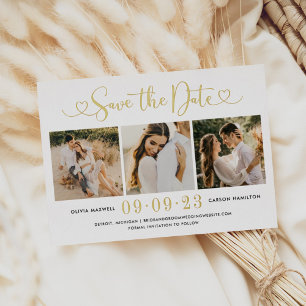Gold Foil Heart Script Save the Date Card