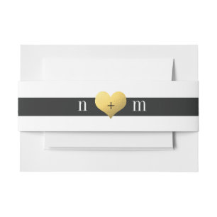 Gold Foil Heart + Stripes Invitation Belly Bands Invitation Belly Band