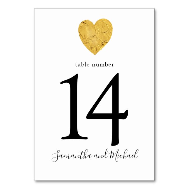 Gold Foil Heart Table Number (Front)