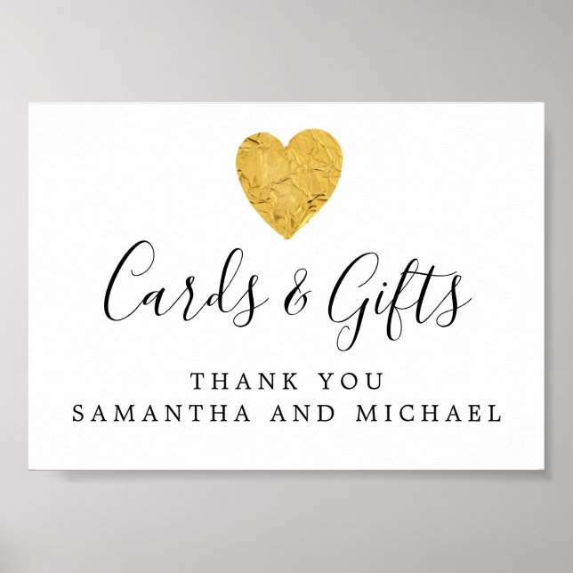 Gold Foil Heart Wedding Cards and Gifts Sign (Front)