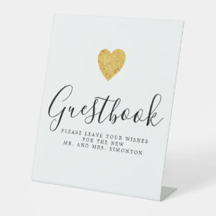 Gold Foil Heart Wedding Guestbook Pedestal Sign