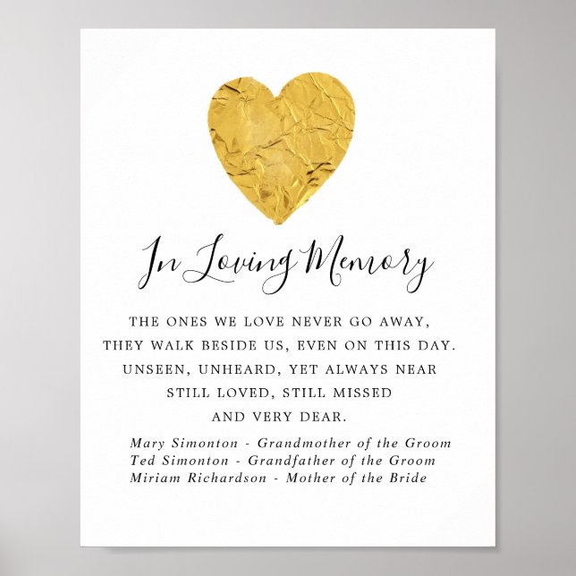 Gold Foil Heart Wedding Memorial Sign (Front)
