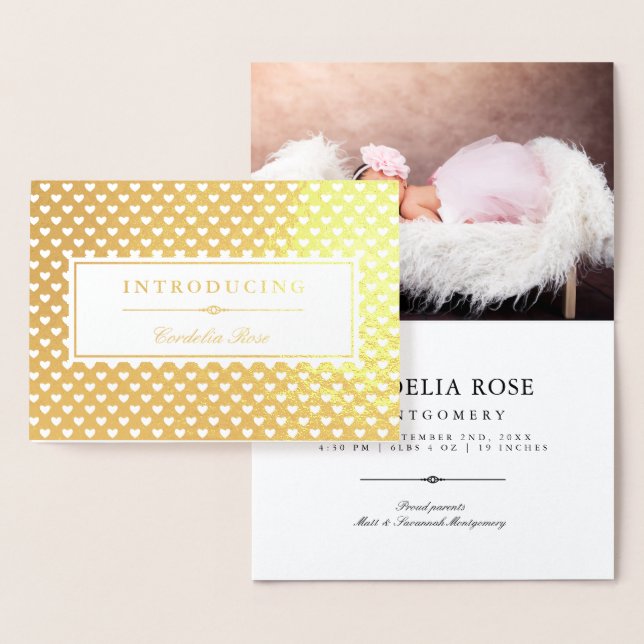 Gold Foil Hearts Introducing Baby Photo Foil Card (Display)