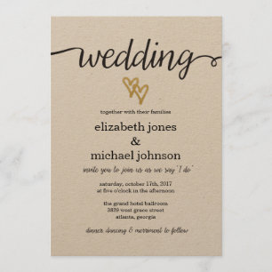 Gold Foil Hearts Kraft Paper Wedding Invitation