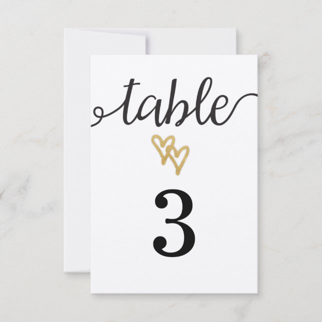 Gold Foil Hearts Kraft Paper Wedding Table Number (Front)