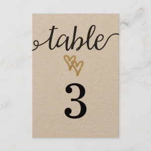 Gold Foil Hearts Kraft Paper Wedding Table Number