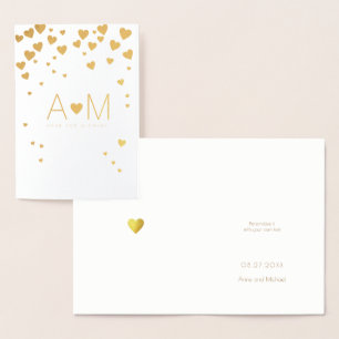 Gold foil Hearts monogrammed love wedding Card