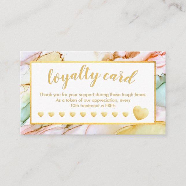 Gold Foil Hearts Pastel Coloured  Loyalty Card (Front)