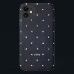 Gold Foil Hearts Pattern Navy Blue Monogram Case-Mate iPhone Case<br><div class="desc">Cute and feminine phone case featuring a faux gold foil hearts pattern. Personalise by adding your own monogram. This gold foil hearts pattern phone case will be perfect as a personalised gift.</div>