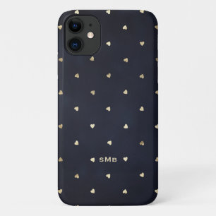 Gold Foil Hearts Pattern Navy Blue Monogram Case-Mate iPhone Case