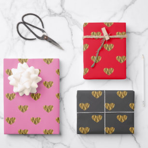 Gold Foil Hearts Patterns Wrapping Paper Sheet