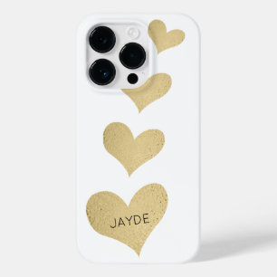 Gold Foil Hearts Personalised Mobile Phone Case