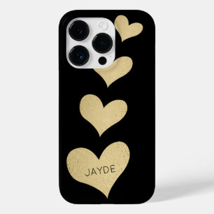 Gold Foil Hearts Personalised Mobile Phone Case