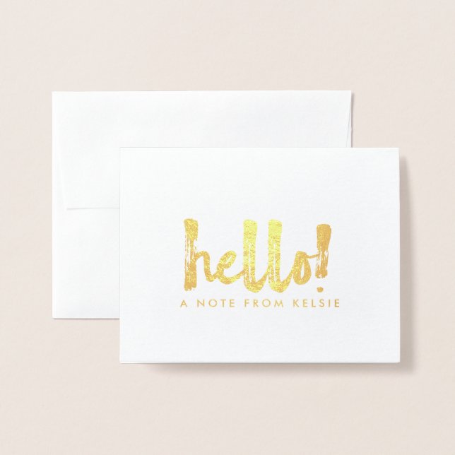 Gold Foil Hello Personalised Note Card (Front With Envelope)