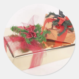 Gold Foil Holiday Gift Wrapping Classic Round Sticker