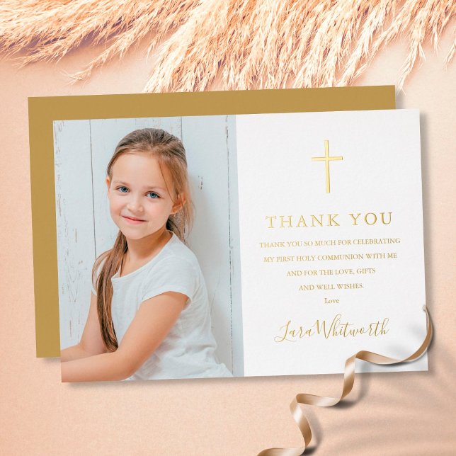 Gold Foil Holy Communion Photo Thank You Card (Creator Uploaded)