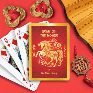 Gold Foil Horse 2026 Chinese Lunar New Year Red Playing Cards