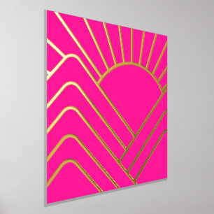 Gold Foil Hot Pink Art Deco Abstract Landscape Foil Prints