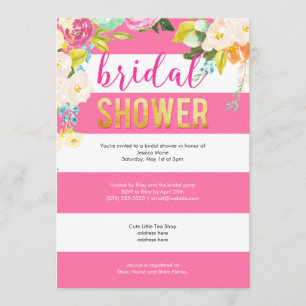 Gold Foil Hot Pink Floral Bridal Shower Invitation