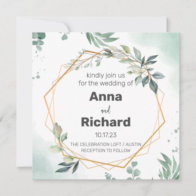 Gold Foil Invitation, Neutral Floral Wedding Invitation (Front)