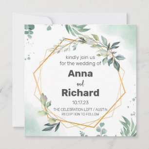 Gold Foil Invitation, Neutral Floral Wedding Invitation