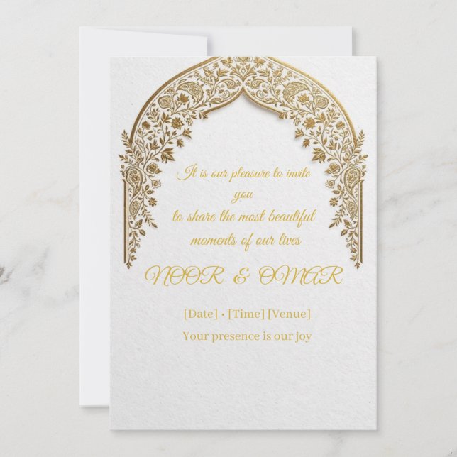 Gold Foil Islamic Arch Wedding Invitation - Editab (Front)
