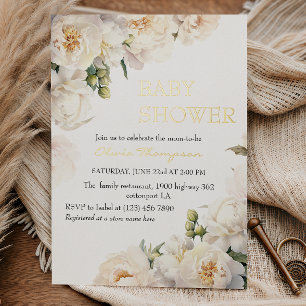 Gold Foil Ivory Peony Elegant Baby Shower