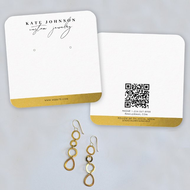 Gold Foil Jewellery Holder Earring Display Script Square Business Card (Gold Foil Jewelry Holder Earring Display Script Square Business Card)