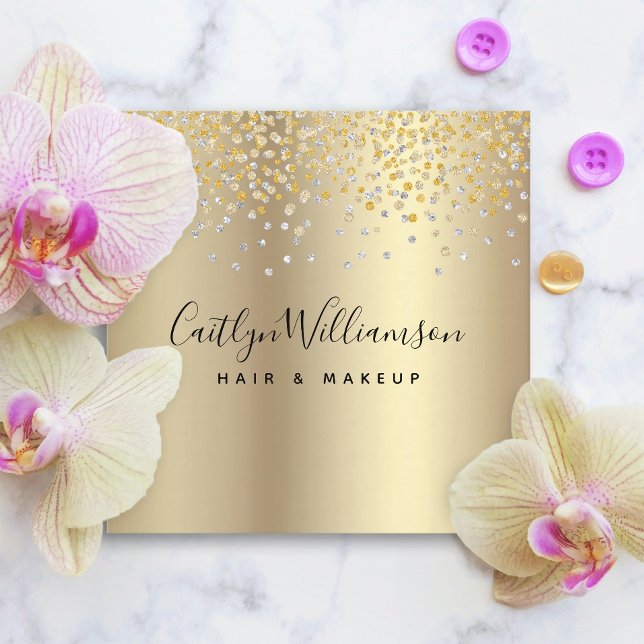 Gold foil jewels modern hair stylist makeup artist square business card (Creator Uploaded)