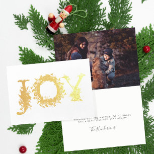 Gold Foil Joy Flowers Floral Christmas Card